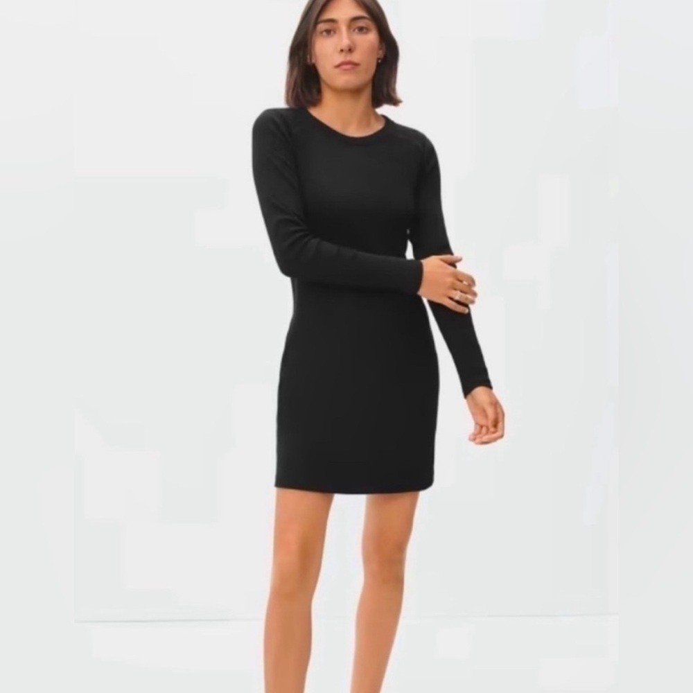 Everlane The Ribbed Organic Cotton Long Sleeve Mink Dress | Small | Black